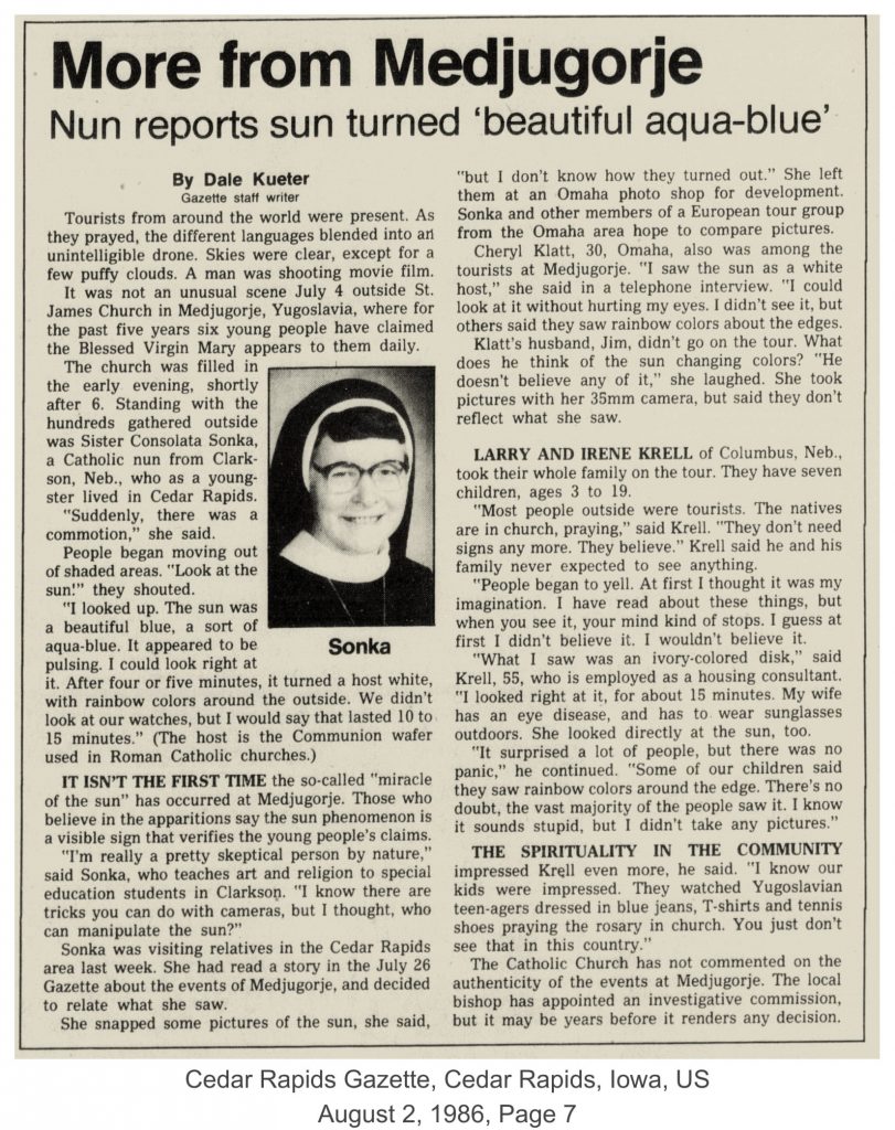 Nun reports Medjugorje sun miracle in 1986 - Medjugorje Live